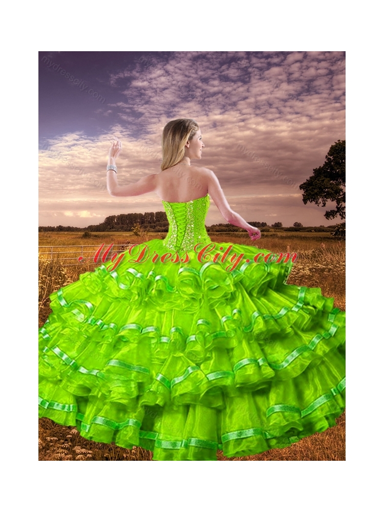 2016 Hot Sale Spring Green Detachable Sweet 16 Dresses with Beading and Ruffled Layers