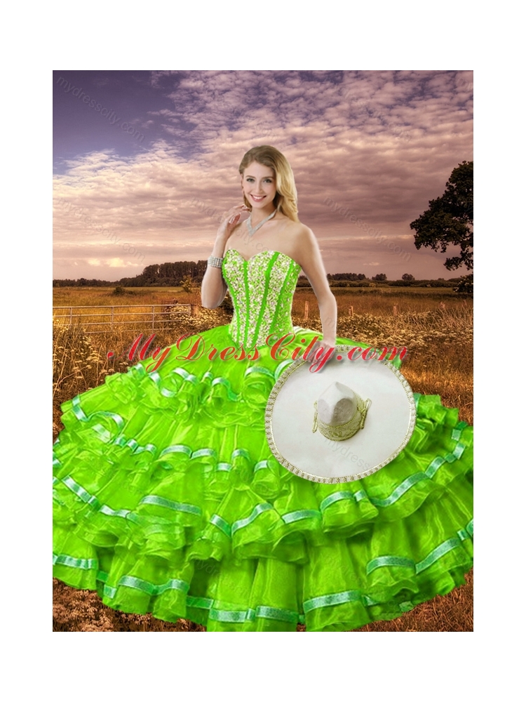 2016 Hot Sale Spring Green Detachable Sweet 16 Dresses with Beading and Ruffled Layers