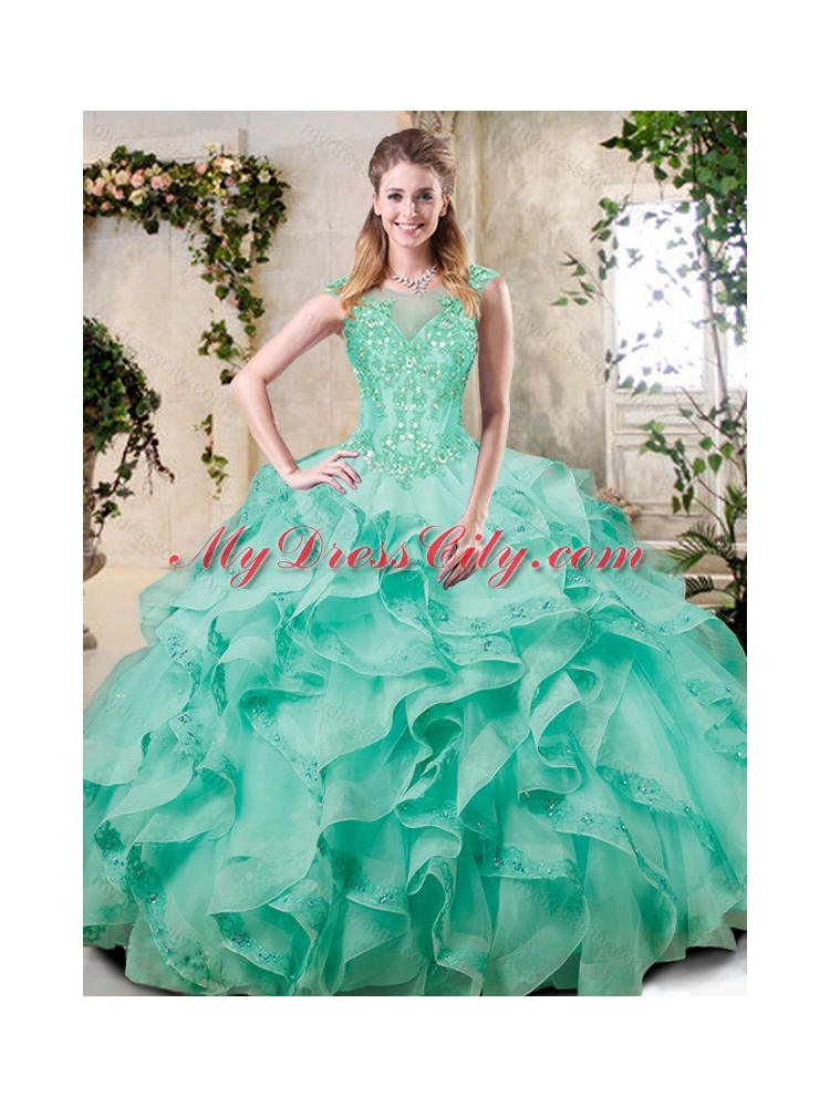 Pretty Appliques and Ruffles Sweet 16 Dresses in Turquois