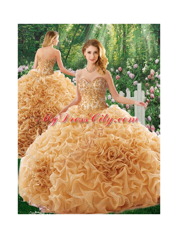 Cheap Champagne Brush Train Appliques Quinceanera Dresses for 16 Brithday Party