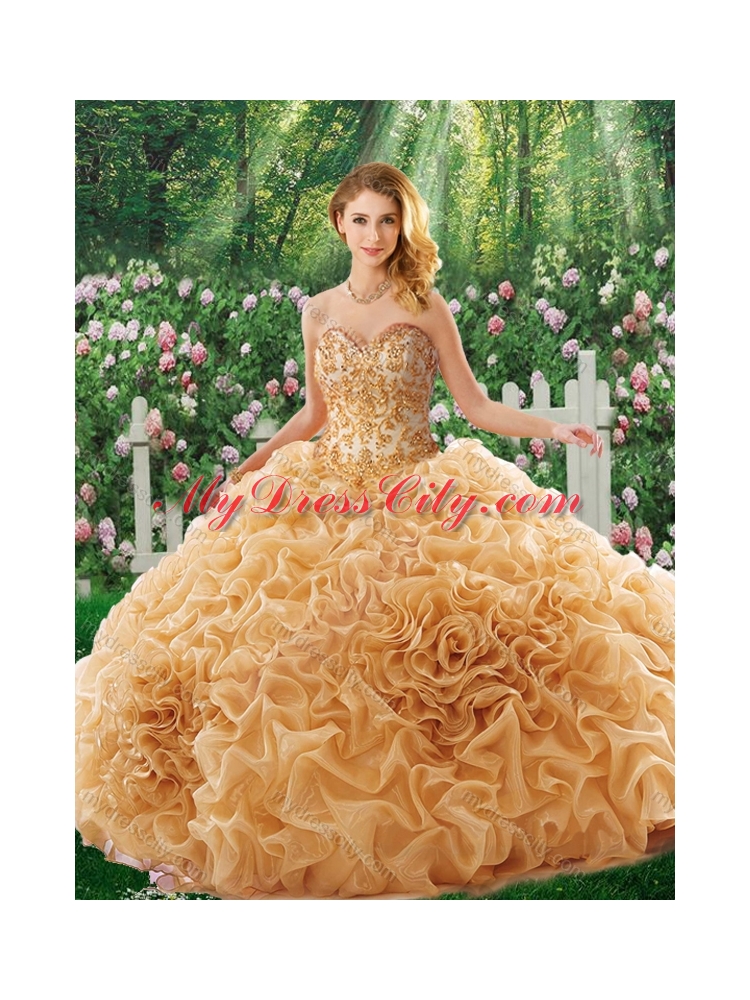 Cheap Champagne Brush Train Appliques Quinceanera Dresses for 16 Brithday Party