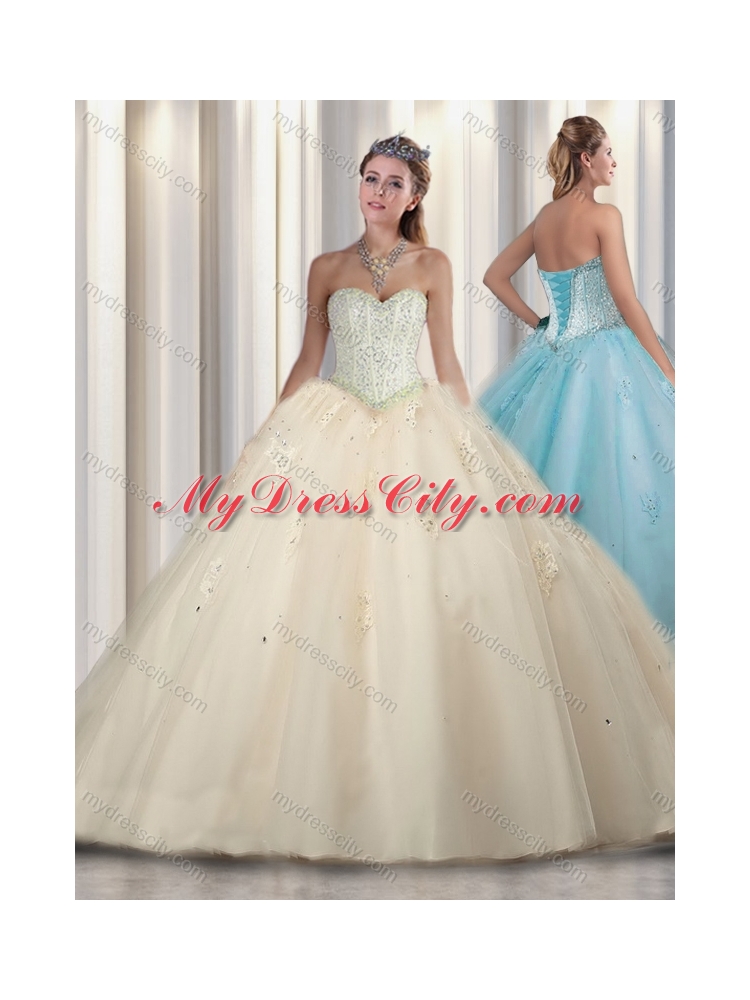 Cheap Champagne Princess Beading and Sweet 16 Gowns Dresses