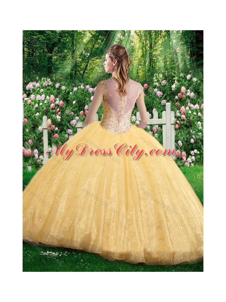 Pretty Champagne  Ball Gown Beading and Appliques Sweet 16 Dresses