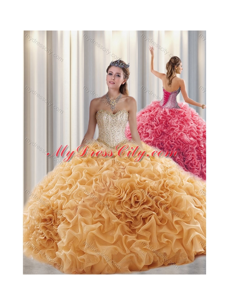 Pretty Champagne Ball Gown Sweetheart Beading Quinceanera Dresses with Brush Train
