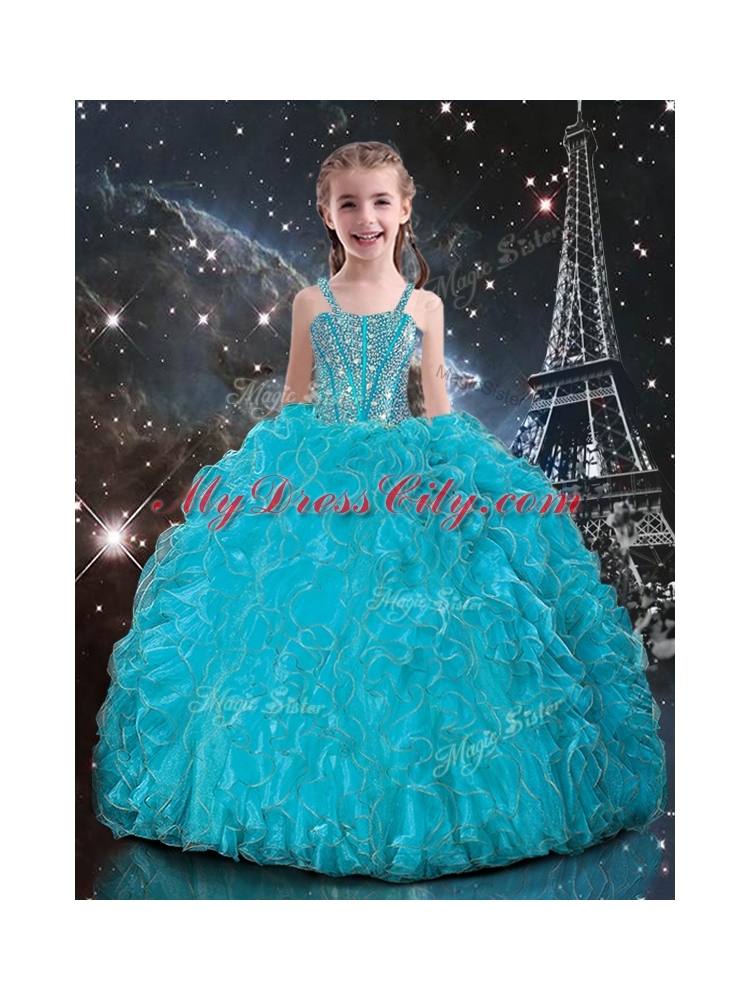 2016 Straps Mini Quinceanera Dresses with Beading and Ruffles in Baby Blue