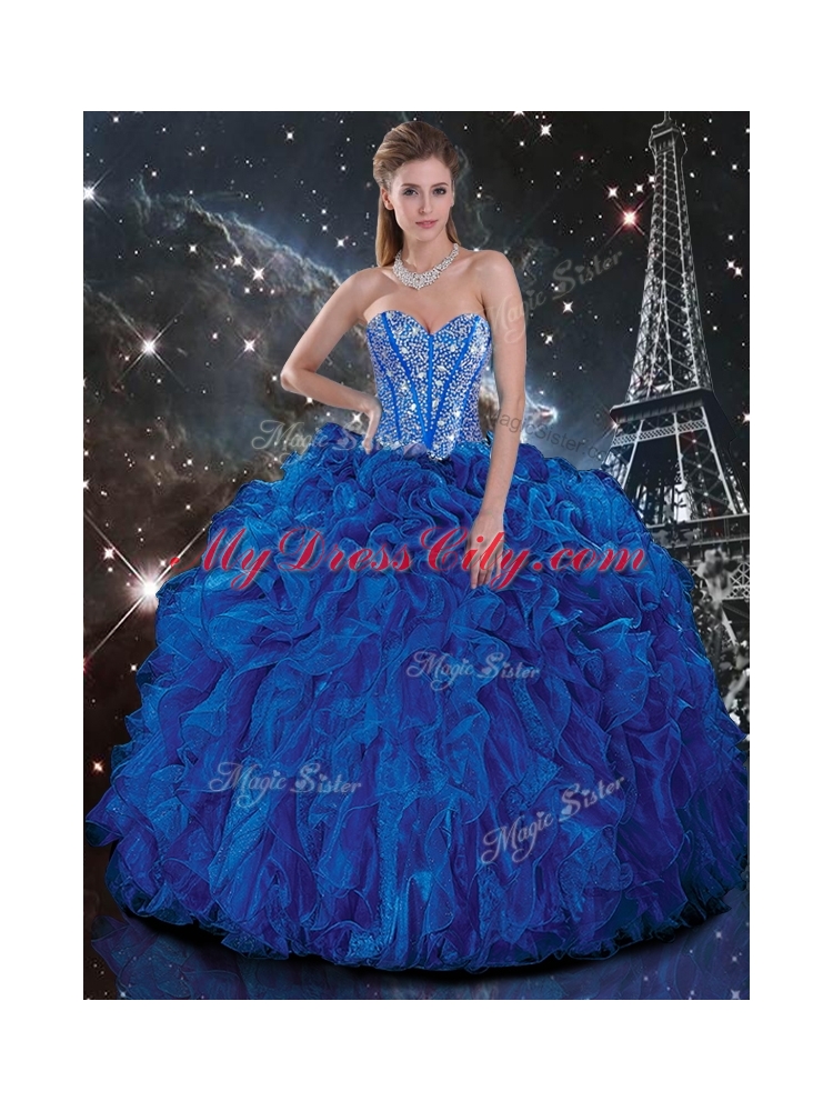 Wonderful Ball Princesita with Quinceanera Dresswith Beading and Ruffles in Blue for Fall