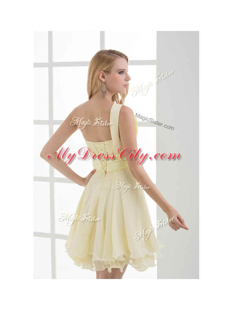 Beautiful  Short One Shoulder Beading and Belt Prom Dresses for Summer