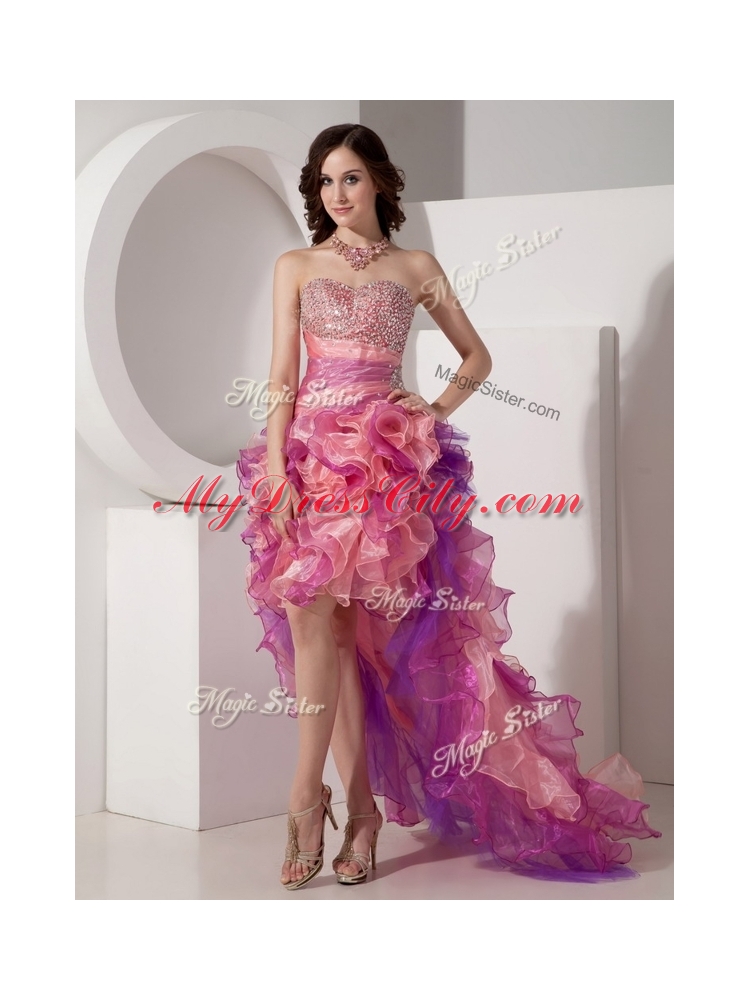 Luxurious High Low Beading Prom Dresses in Multi Color