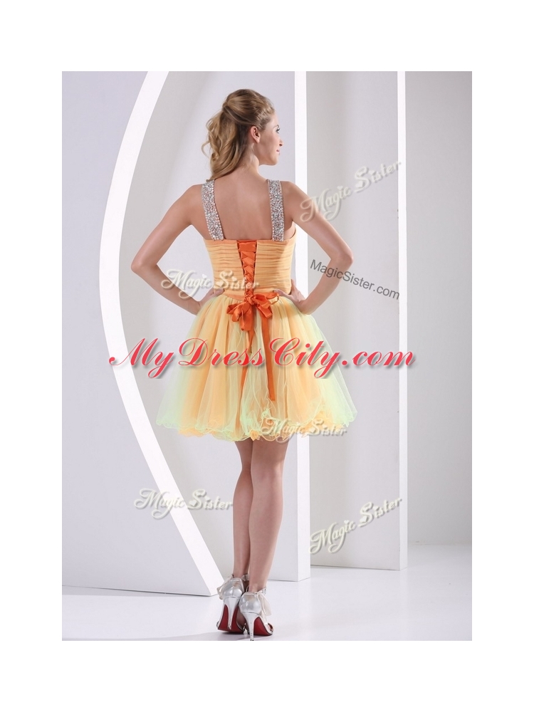 2016 Cheap Straps Mini Length Beading Prom Dresses