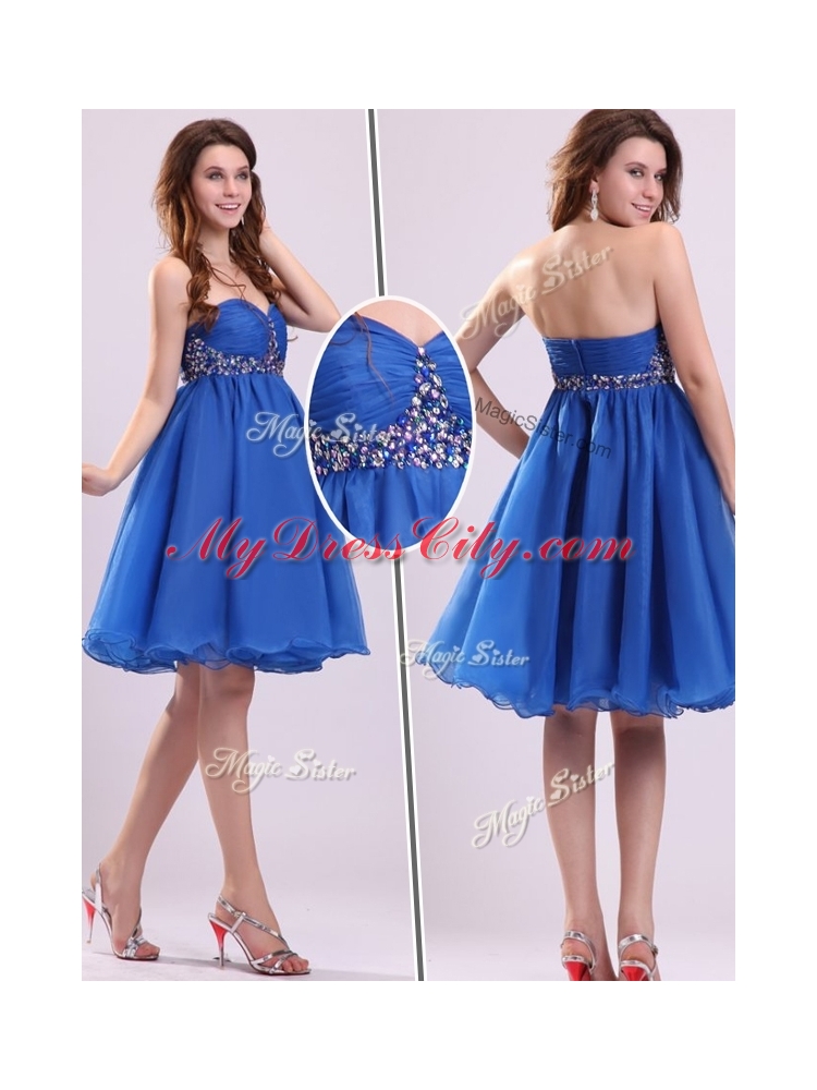 Cheap  Short Sweetheart Beading Prom Dress in Blue