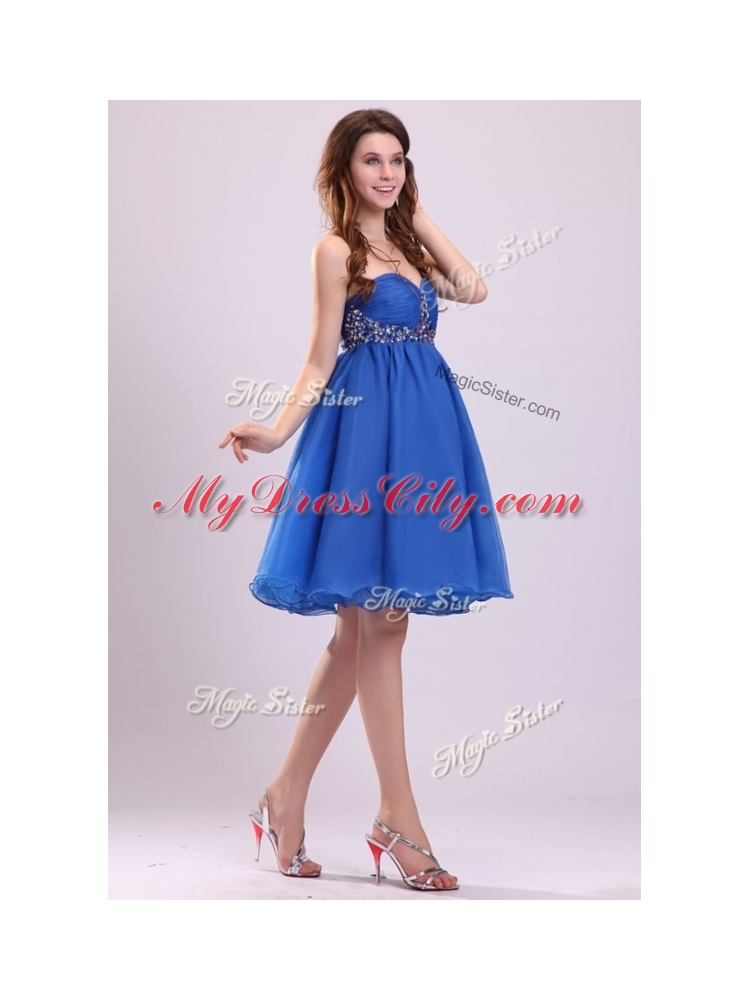 Cheap  Short Sweetheart Beading Prom Dress in Blue