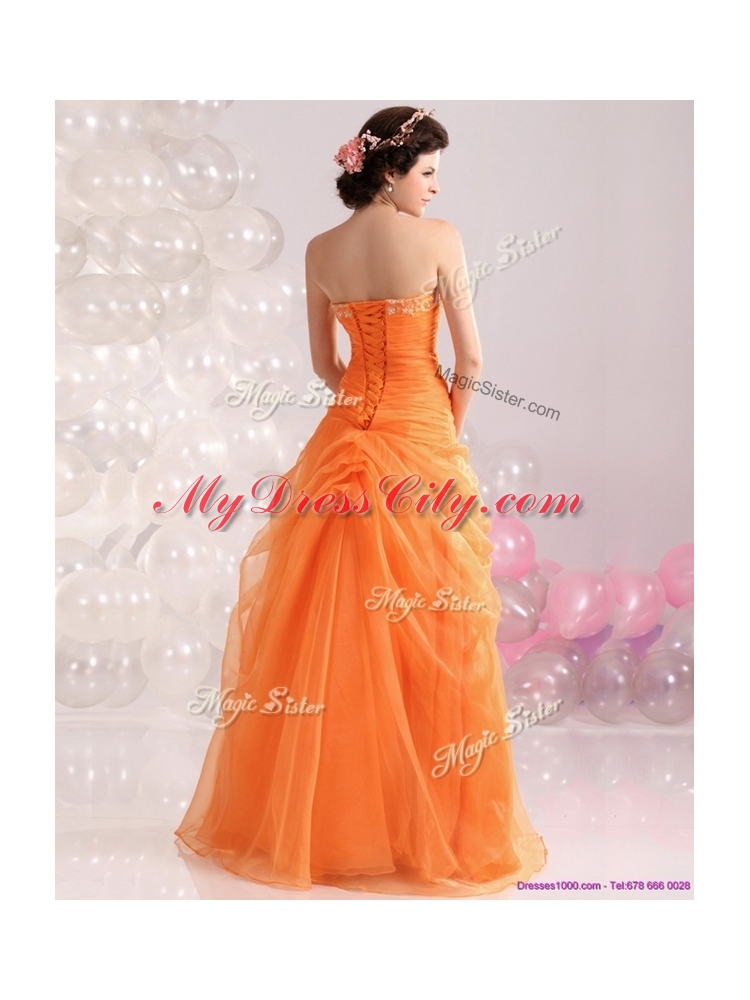 Cheap Strapless Beading Prom Dresses with Hand Made Flowers