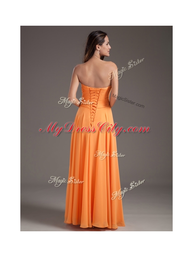 Cheap Sweetheart Floor Length Ruching Prom Dress in Orange