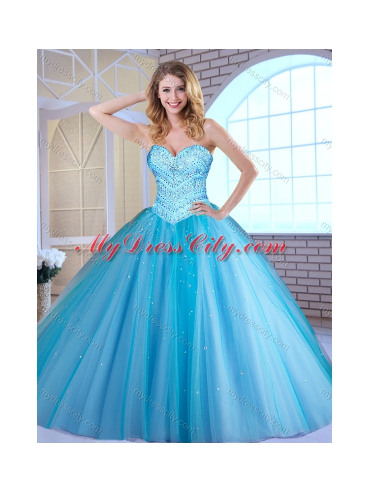 Most Popular Ball Gown Baby Blue Quinceanera Dresses with Beading
