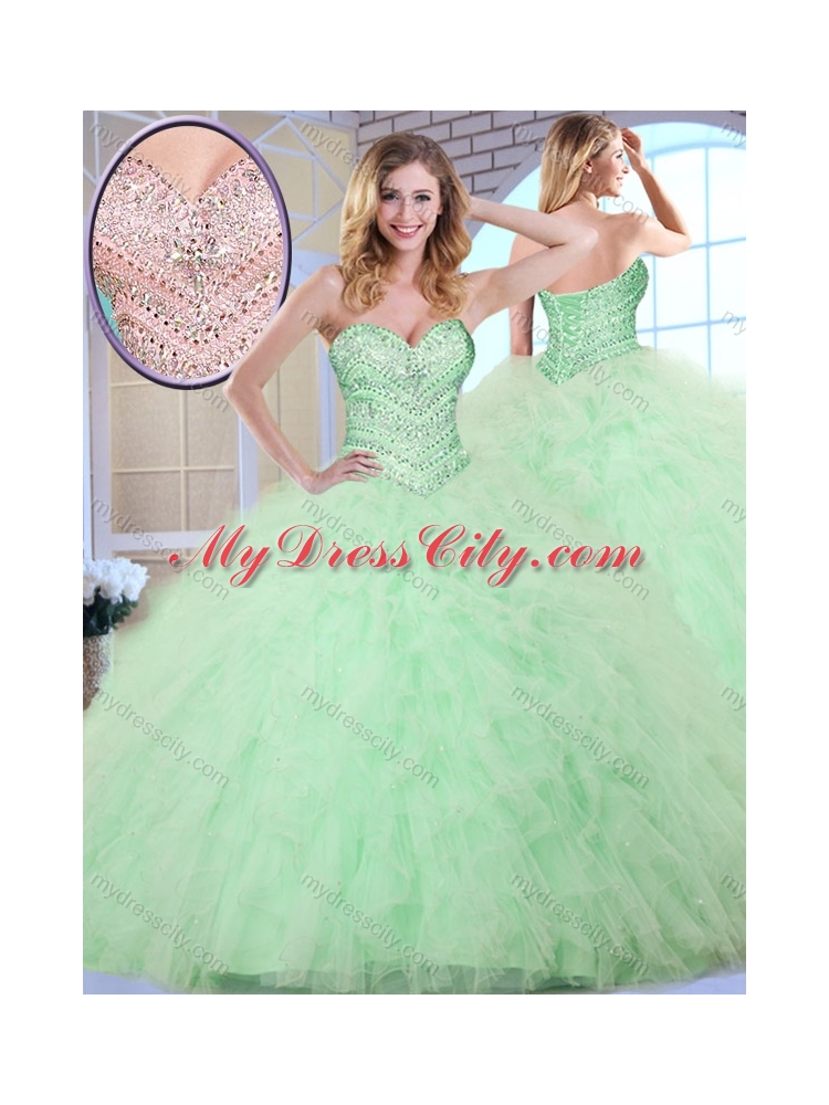 New Style Ball Gown Apple Green Quinceanera Dresses with Beading and Ruffles