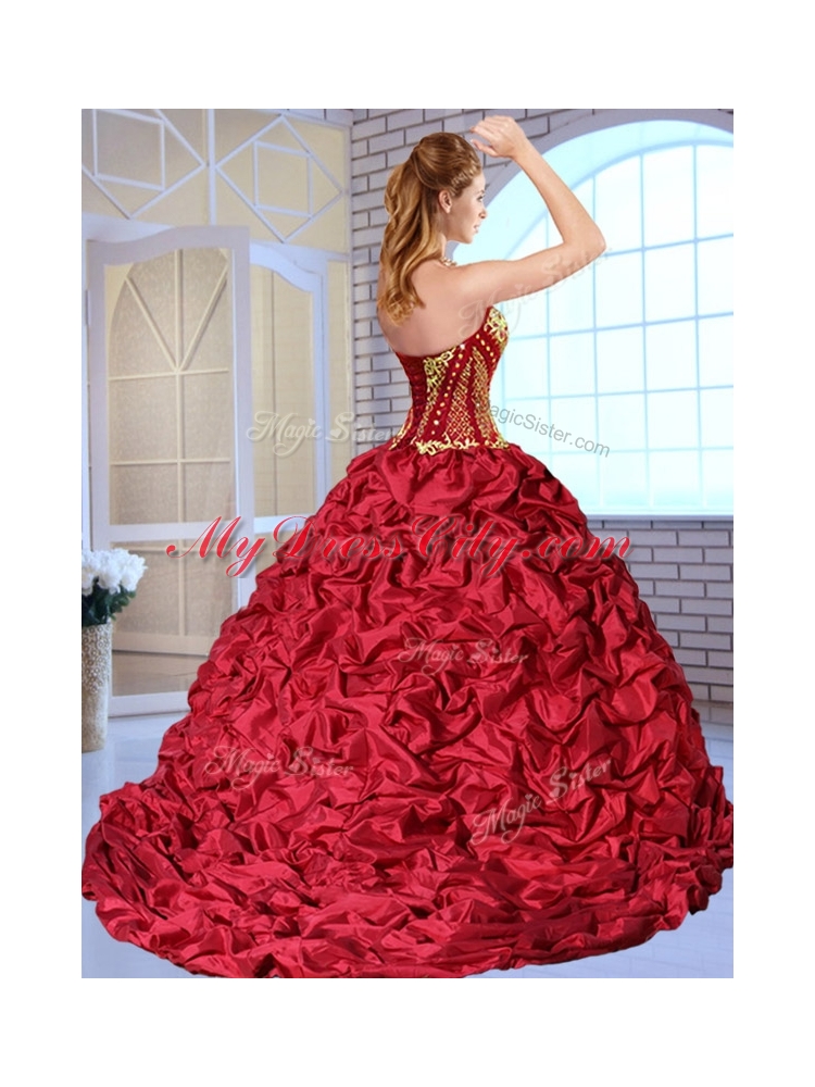 New Style Sweetheart Brush Train Pick Ups and Appliques Quinceanera Dresses