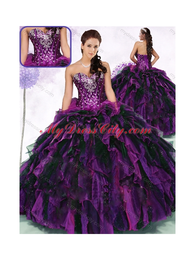 Gorgeous Sweetheart Multi Color Quinceanera Dresses with Ruffles and Sequins