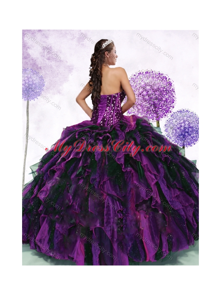 Gorgeous Sweetheart Multi Color Quinceanera Dresses with Ruffles and Sequins
