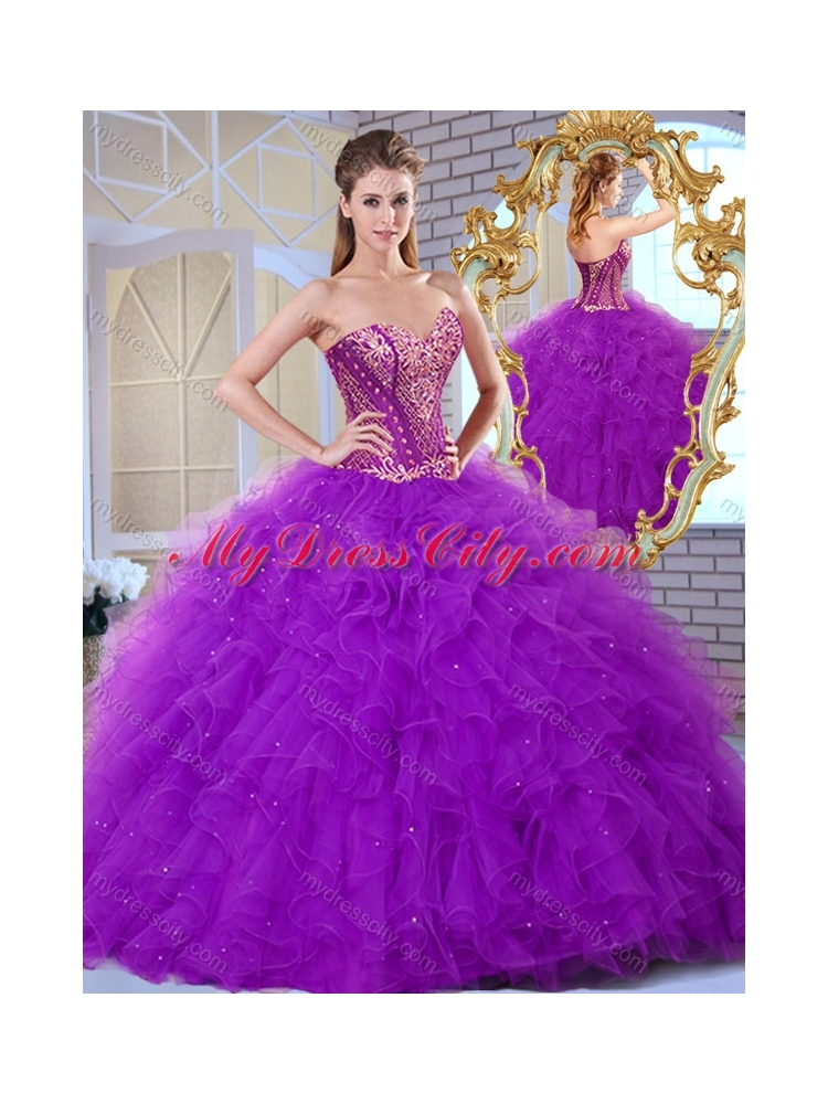 Inexpensive Sweetheart Ruffles and Appliques Quinceanera Dresses