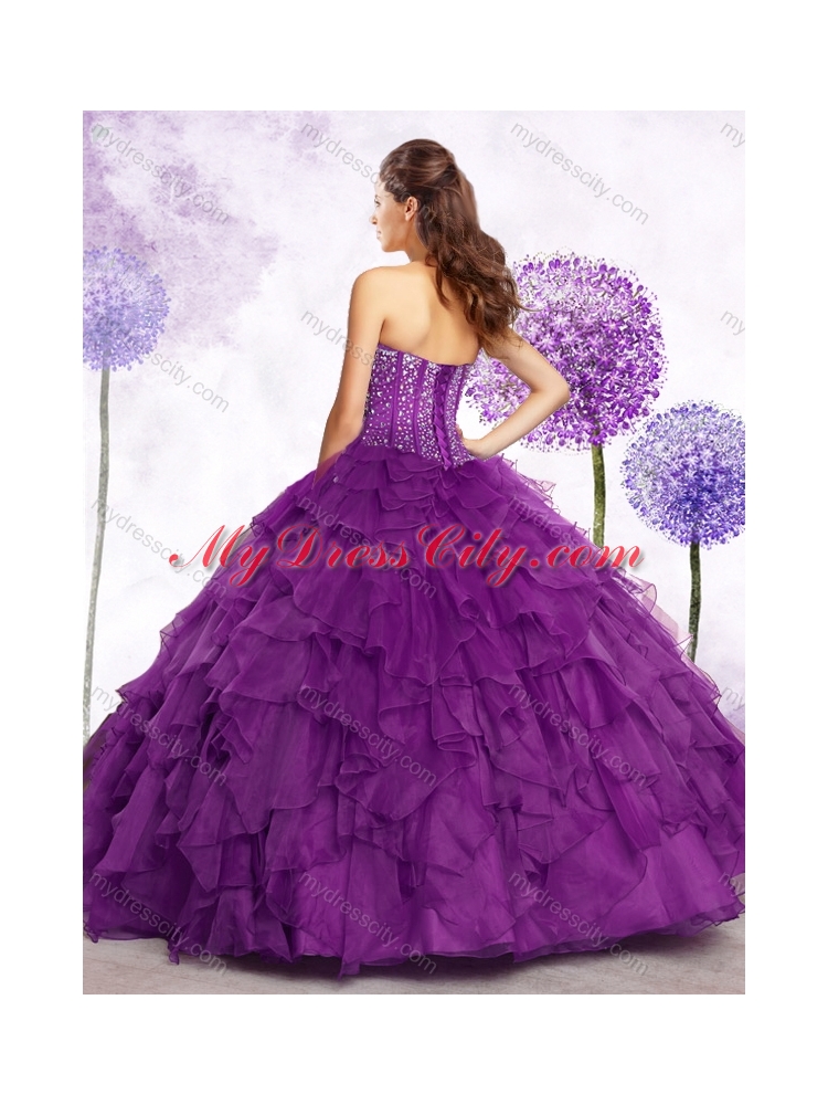 Latest Ball Gown Purple Quinceanera Dresses with Beading and Ruffles