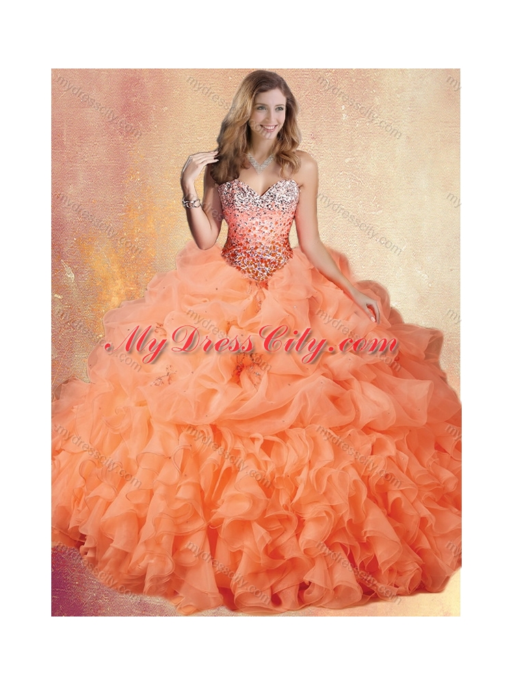 Customized Brush Train Quinceanera Dresses with Ruffles and Pick Ups