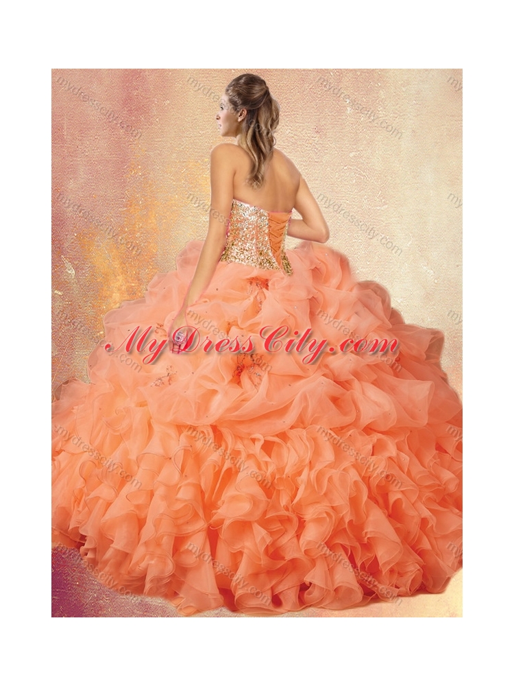 Customized Brush Train Quinceanera Dresses with Ruffles and Pick Ups