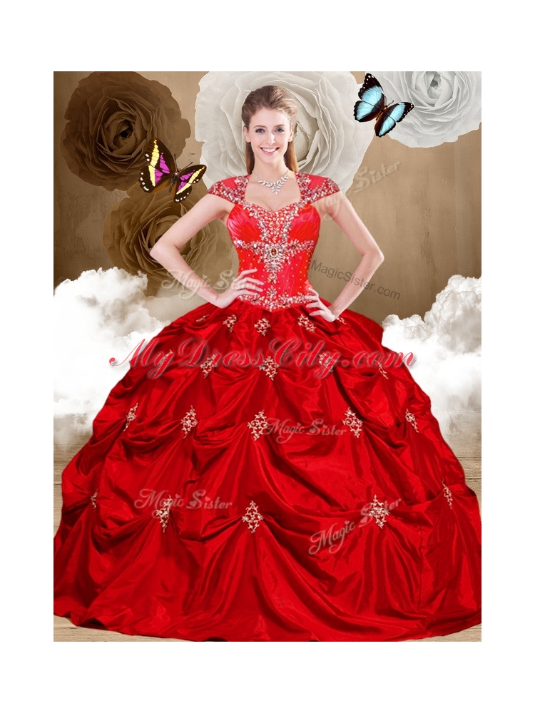 Luxurious Hot Pink Sweet 16 Dresses with Appliques and Pick Ups