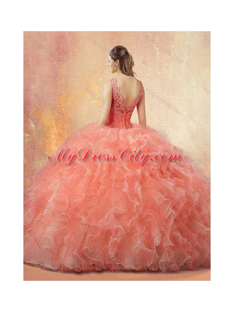 Pretty V Neck Quinceanera Dresses with Ruffles and Appliques