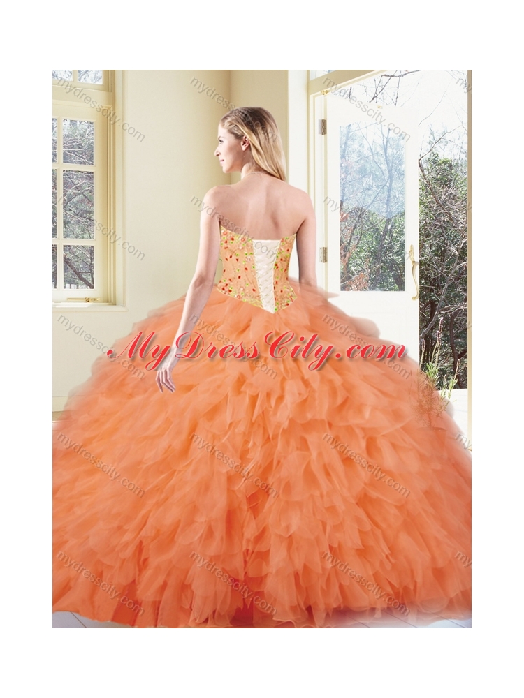 Fashionable Ball Gown Orange Red Quinceanera Gowns with Ruffles