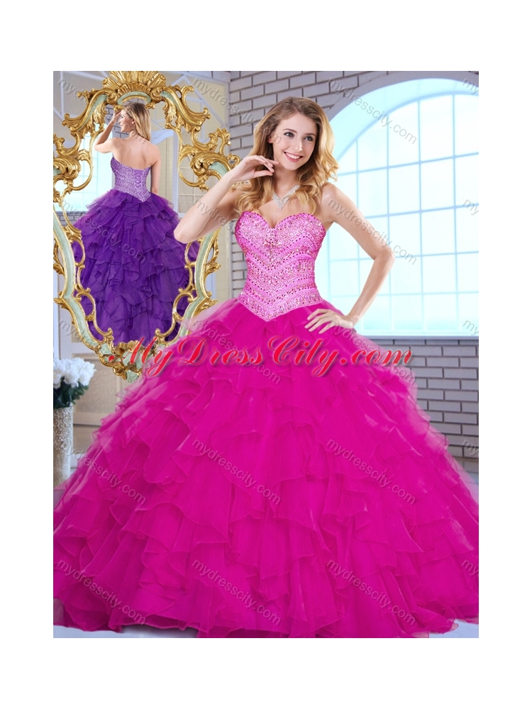 Pretty Sweetheart Beading and Ruffles Quinceanera Dresses in Fuchsia