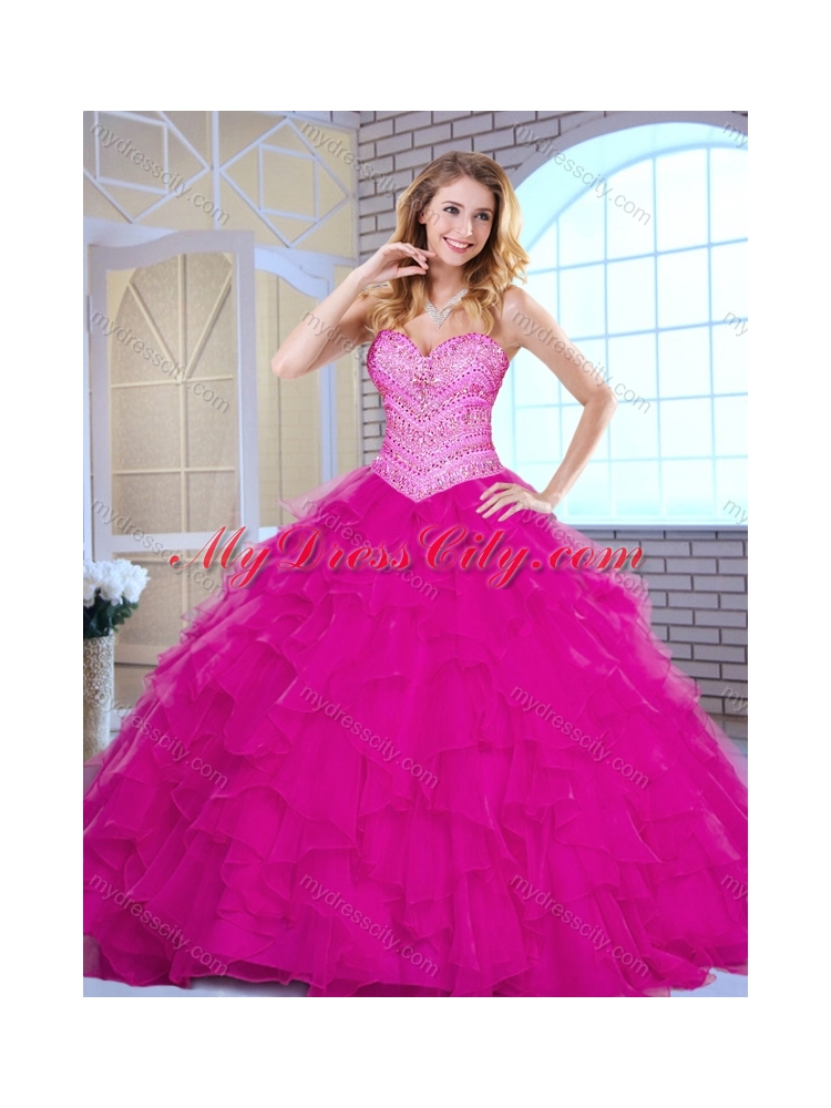 Pretty Sweetheart Beading and Ruffles Quinceanera Dresses in Fuchsia