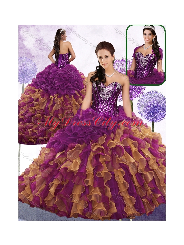 Pretty Sweetheart Beading and Ruffles Quinceanera Gowns in Multi Color