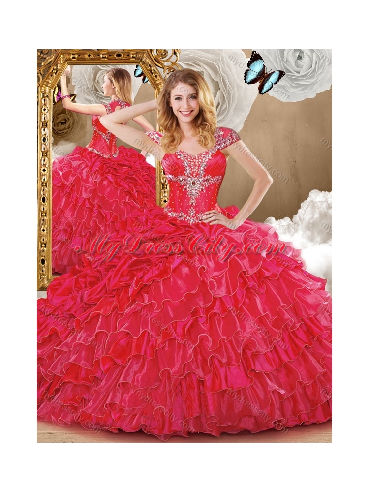 Wonderful Red Sweet 16 Dresses with Beading and Ruffles