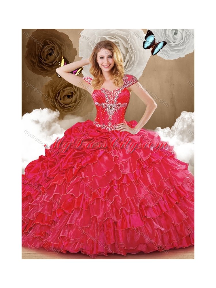 Wonderful Red Sweet 16 Dresses with Beading and Ruffles