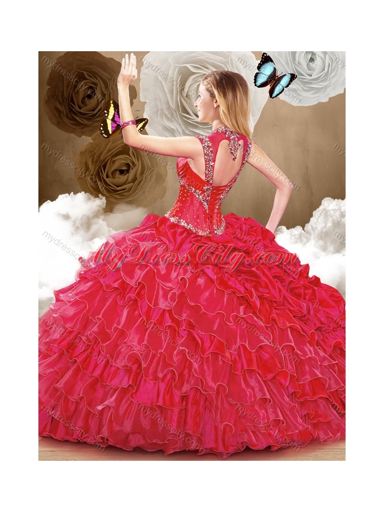 Wonderful Red Sweet 16 Dresses with Beading and Ruffles
