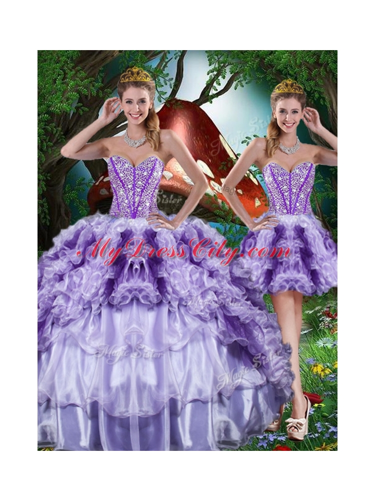 Luxurious Ball Gown Beading and Ruffles Detachable Quinceanera Dresses for 2016