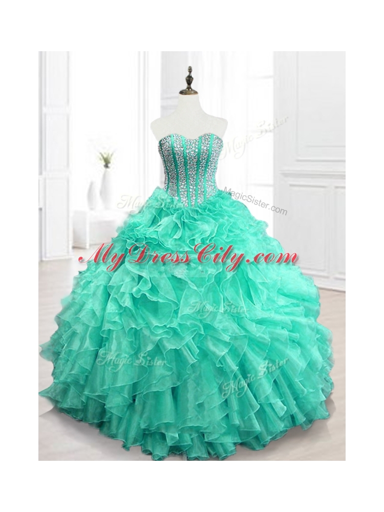 Custom Made Beading and Ruffles Sweet 16 Dresses in Apple Green
