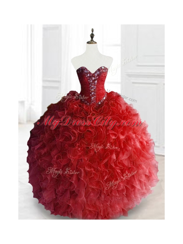 In Stock Ball Gown Quinceanera Dresses with Beading and Ruffles