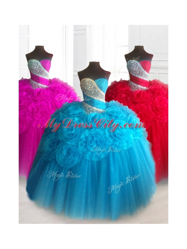 In Stock Sweetheart Quinceanera Dresses with Beading and Hand Made Flowers