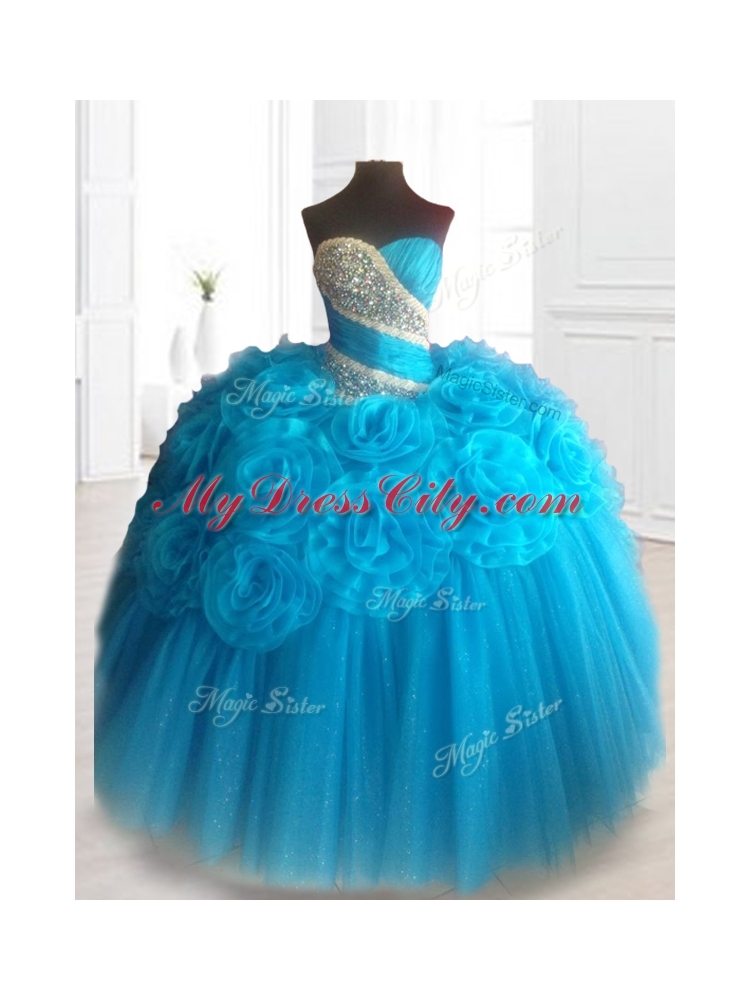 In Stock Sweetheart Quinceanera Dresses with Beading and Hand Made Flowers