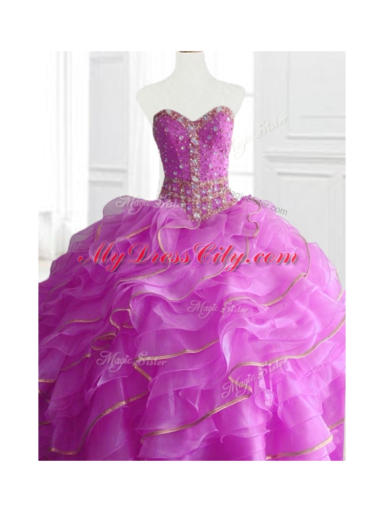 In Stock Ball Gown Quinceanera Dresses with Beading and Ruffles