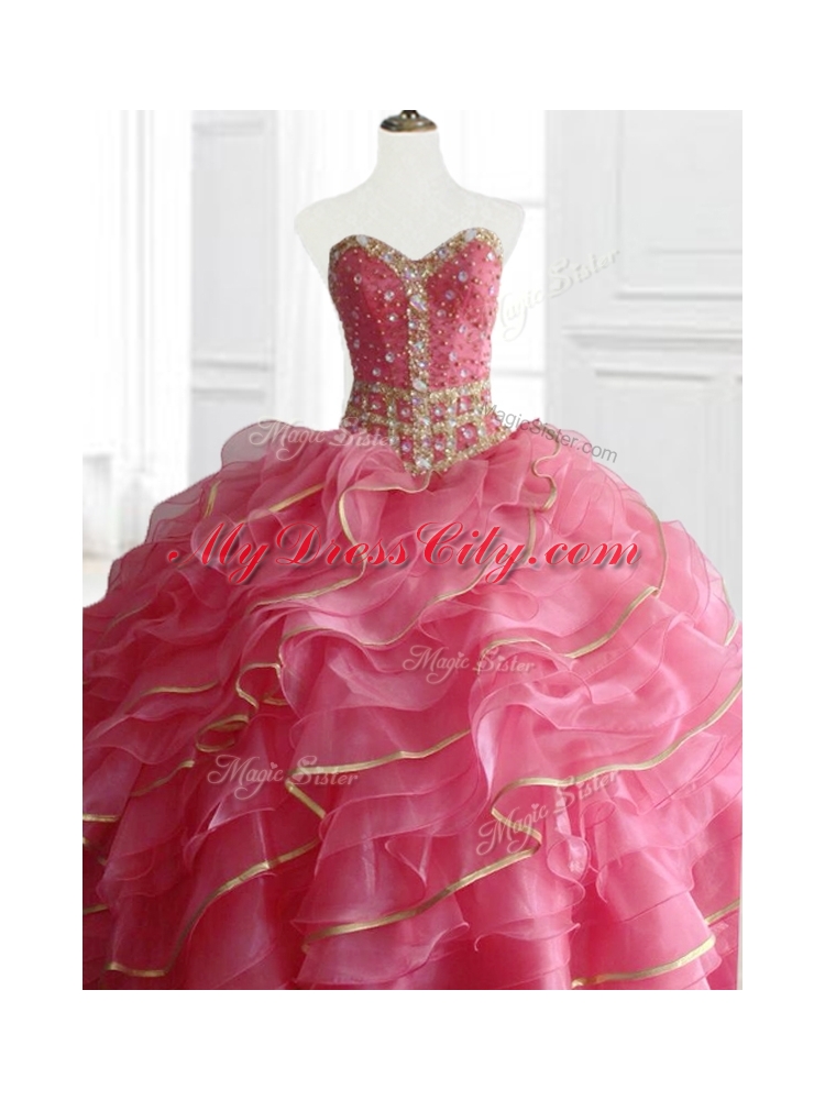 In Stock Ball Gown Quinceanera Dresses with Beading and Ruffles