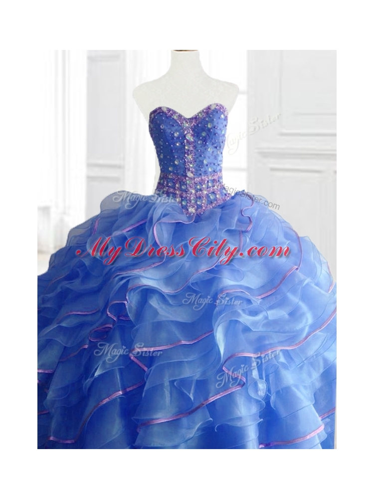 In Stock Ball Gown Quinceanera Dresses with Beading and Ruffles