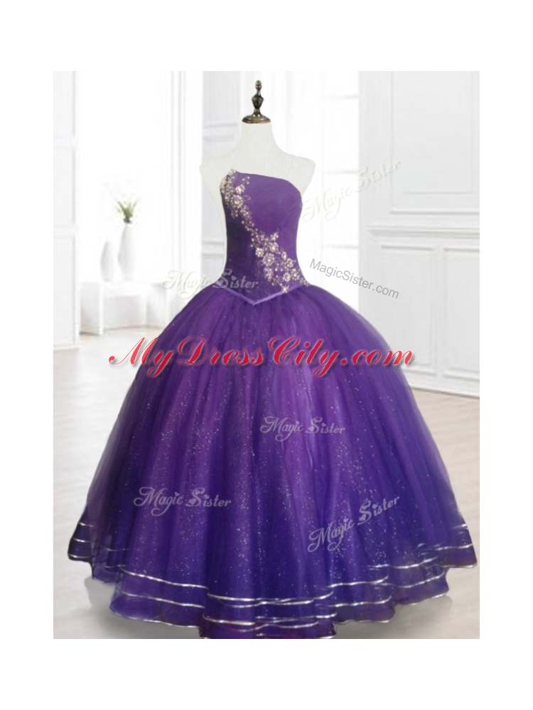In Stock Ball Gown Strapless Organza Quinceanera Dresses with Beading