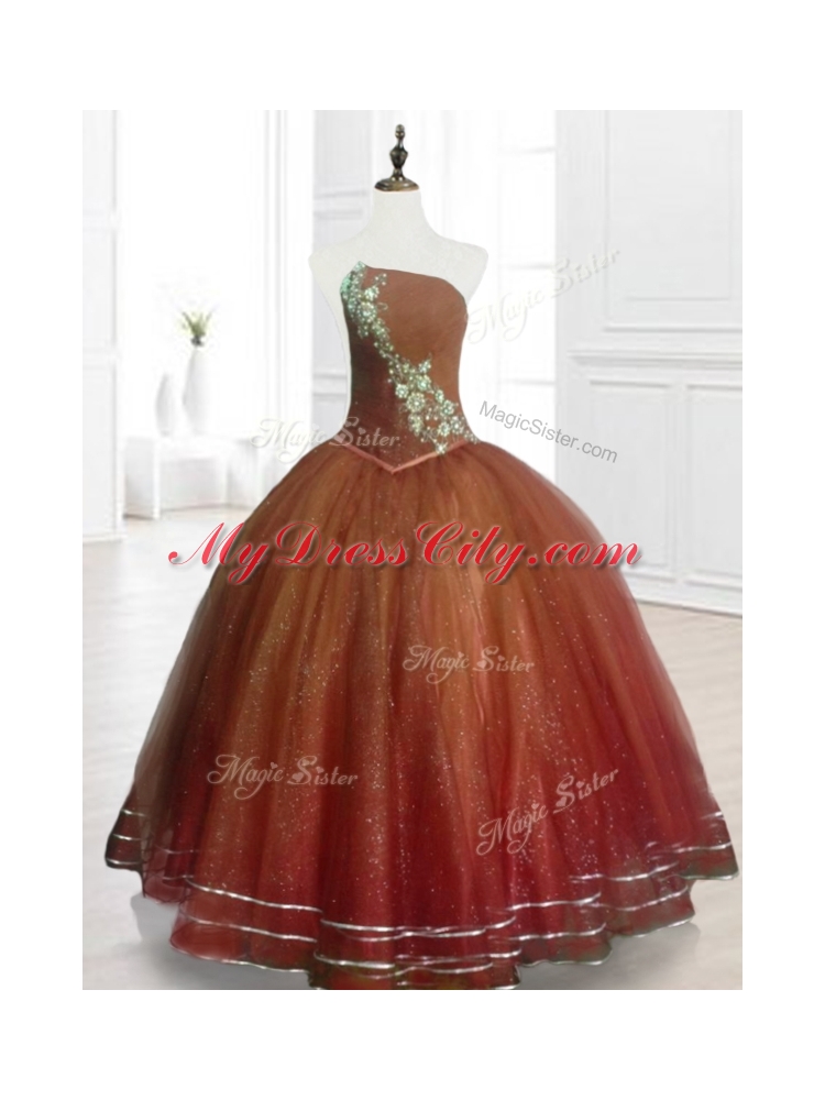 In Stock Brown Ball Gown Strapless Quinceanera Dresses with Beading