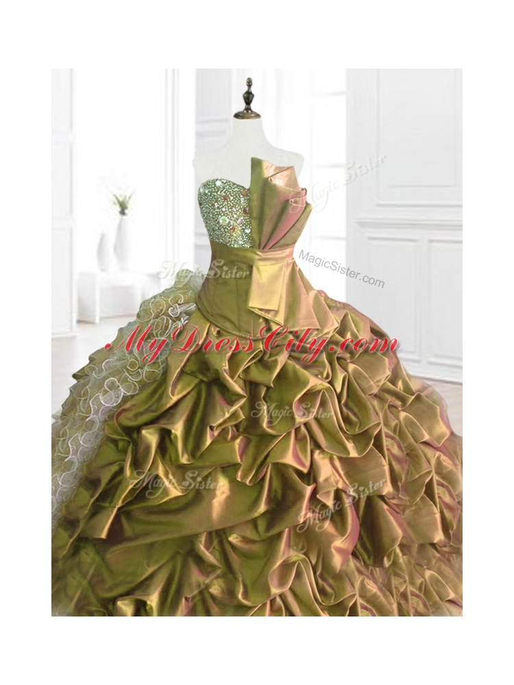 In Stock Strapless Pick Ups Quinceanera Dresses with Sequins and Ruffles