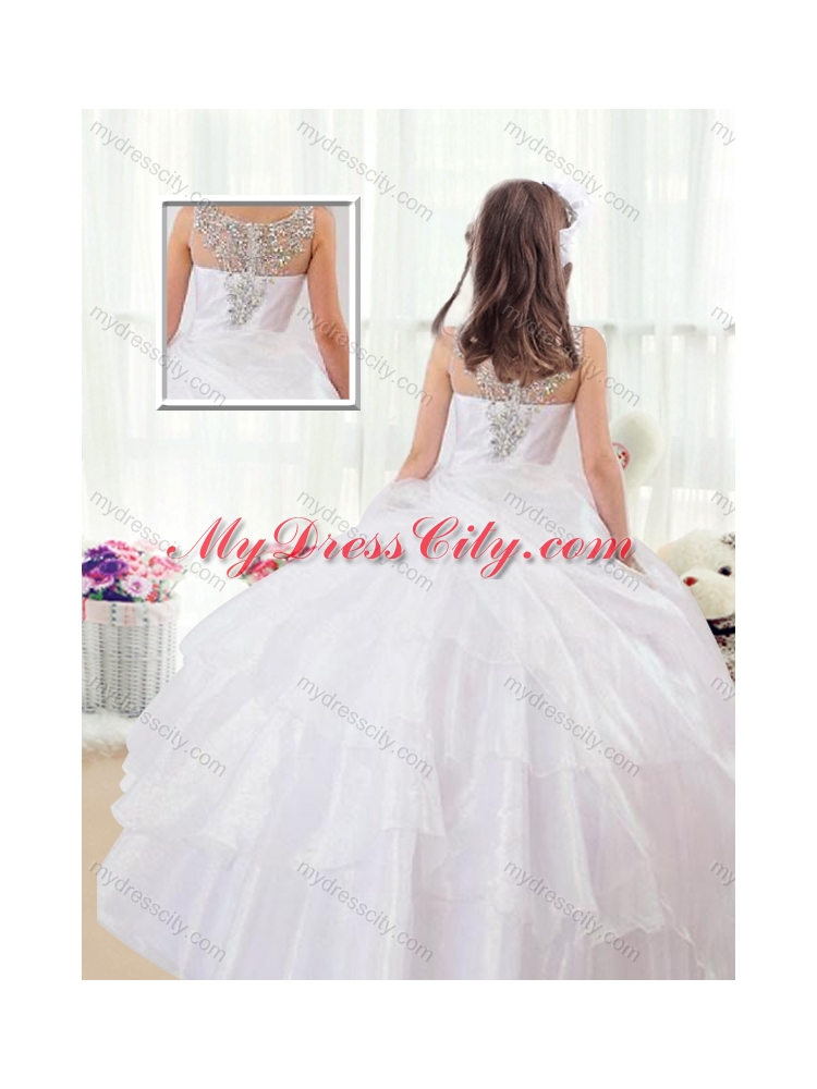 2016 Beautiful Scoop White Little Girl Pageant Dresses with Beading