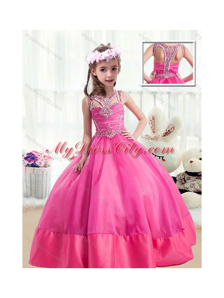2016 Sweet Ball Gown Beading Mini Quinceanera  Dresses in Hot Pink