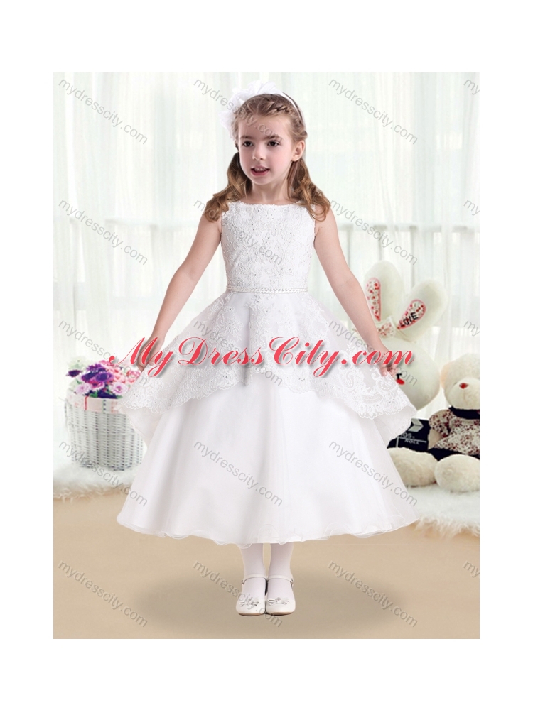 2016 Cheap  Bateau Flower Girl Dresses with Beading and Appliques