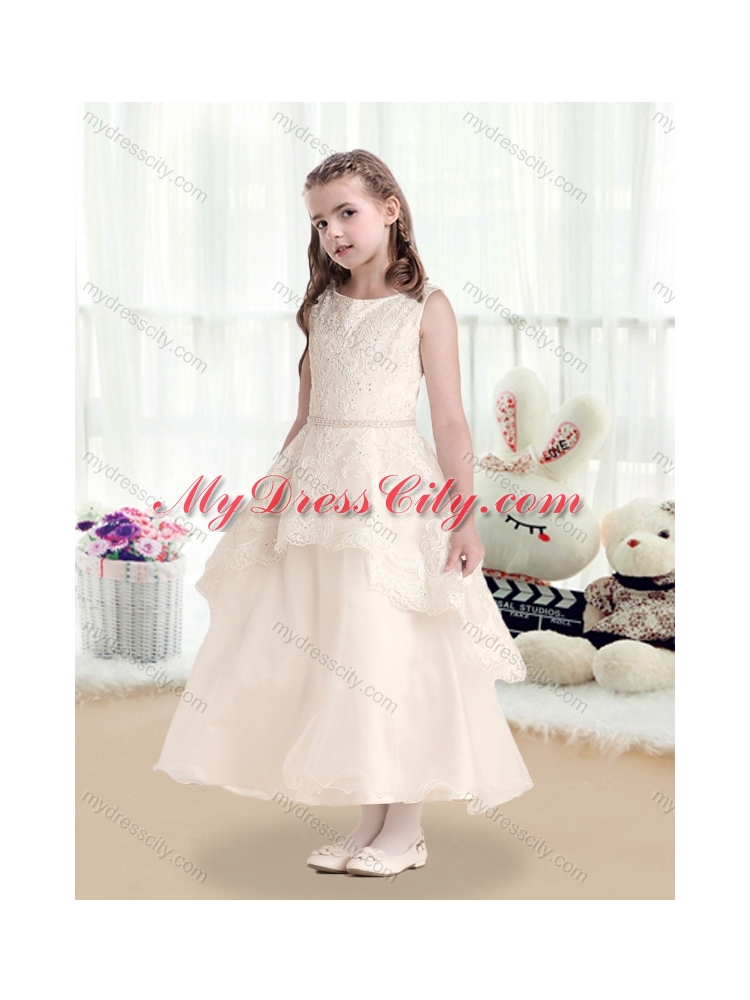 2016 Cheap  Bateau Flower Girl Dresses with Beading and Appliques